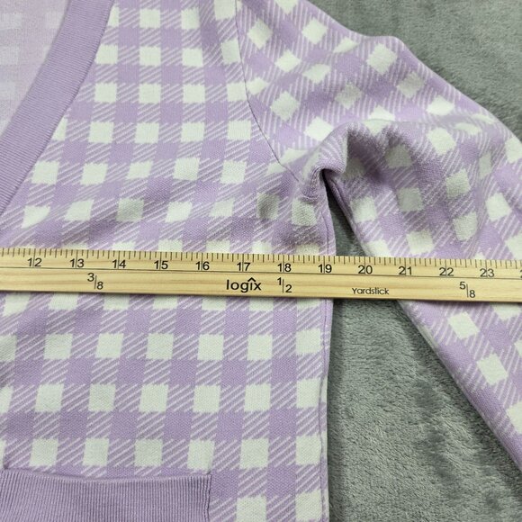 Maje Mystyle Cardigan Size 4 XL Purple White Gingham Check Preppy Sweater - Picture 13 of 14